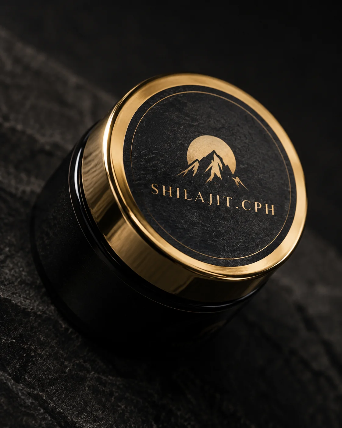 Nærbillede af SHILAJIT.CPH guldlåg og sort emballage